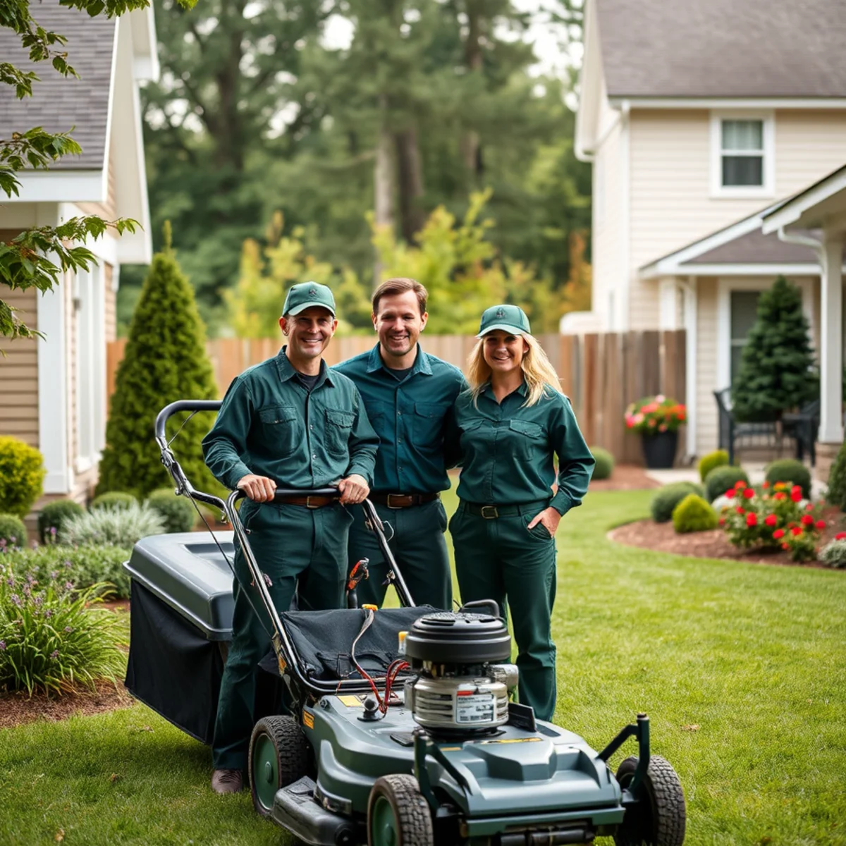 The PinStripe Landscaping crew caring for a lawn in Atlanta, GA
