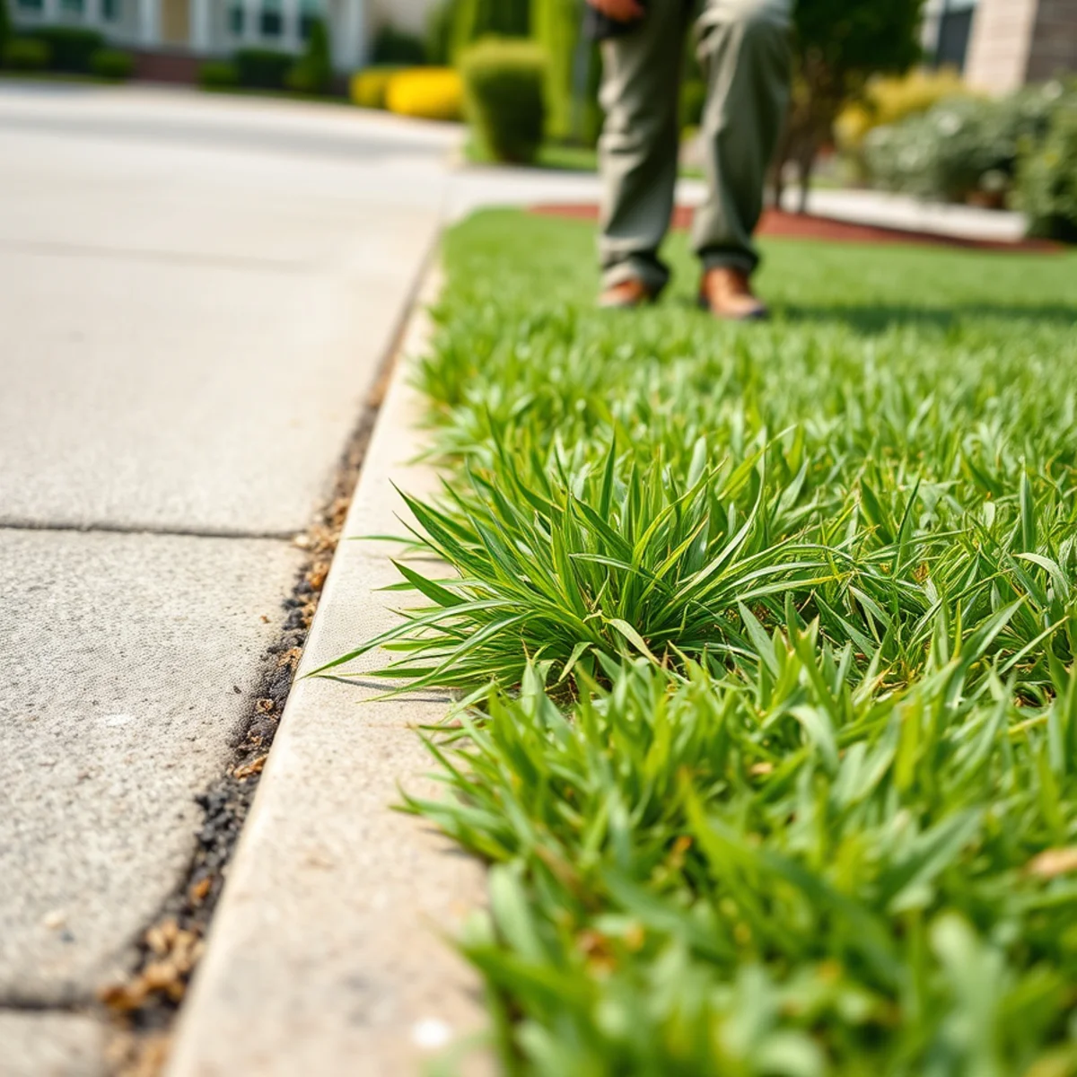 Crabgrass weed spreading across the edge of an Atlanta lawn