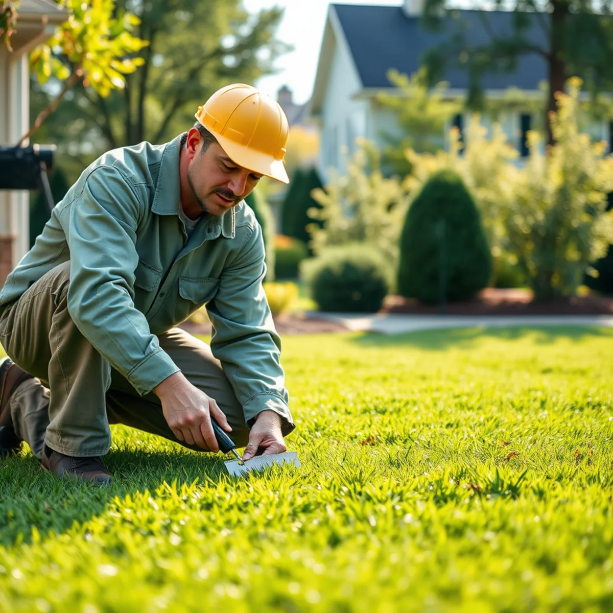 Professional lawn care technician treating a green Atlanta lawn