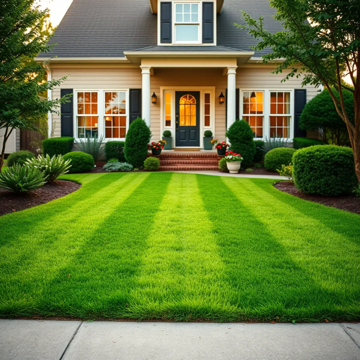 Freshly manicured, healthy green lawn cared for by PinStripe Landscaping in Atlanta, GA