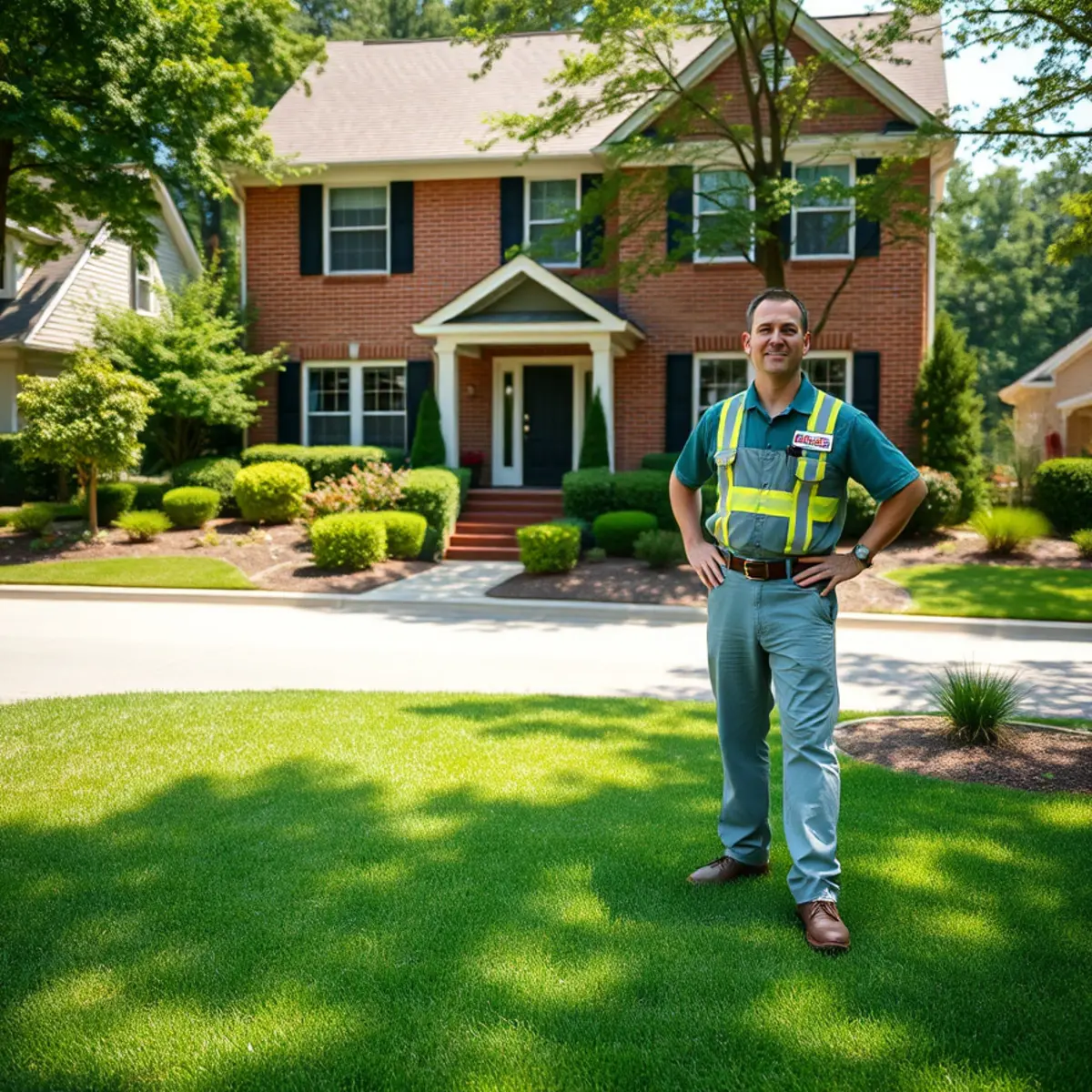Well-kept lawn in front of a brick home in Brookhaven, GA