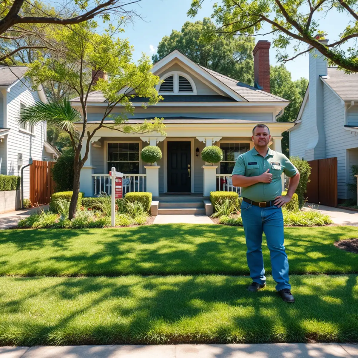 Restored bungalow with a fresh green lawn in Kirkwood, Atlanta GA