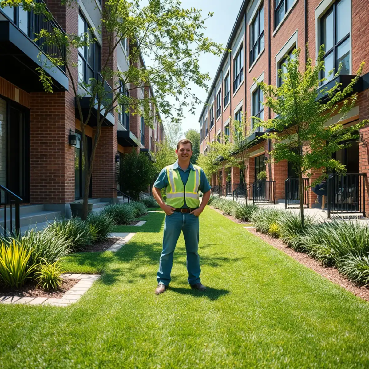 Modern townhomes with small green lawns near the BeltLine in Old Fourth Ward, Atlanta GA