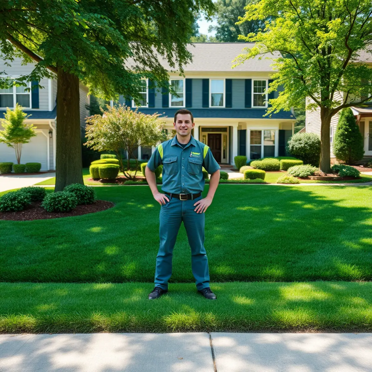 Suburban home with a large green lawn in Sandy Springs, GA