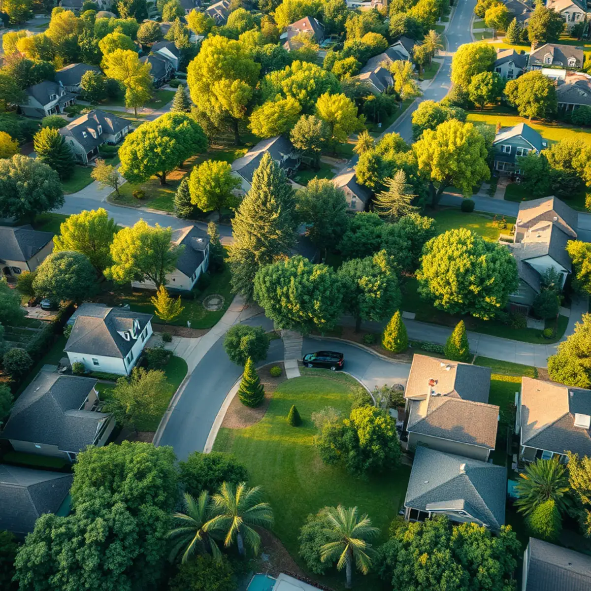 Well-kept lawns in a metro Atlanta neighborhood served by PinStripe Landscaping